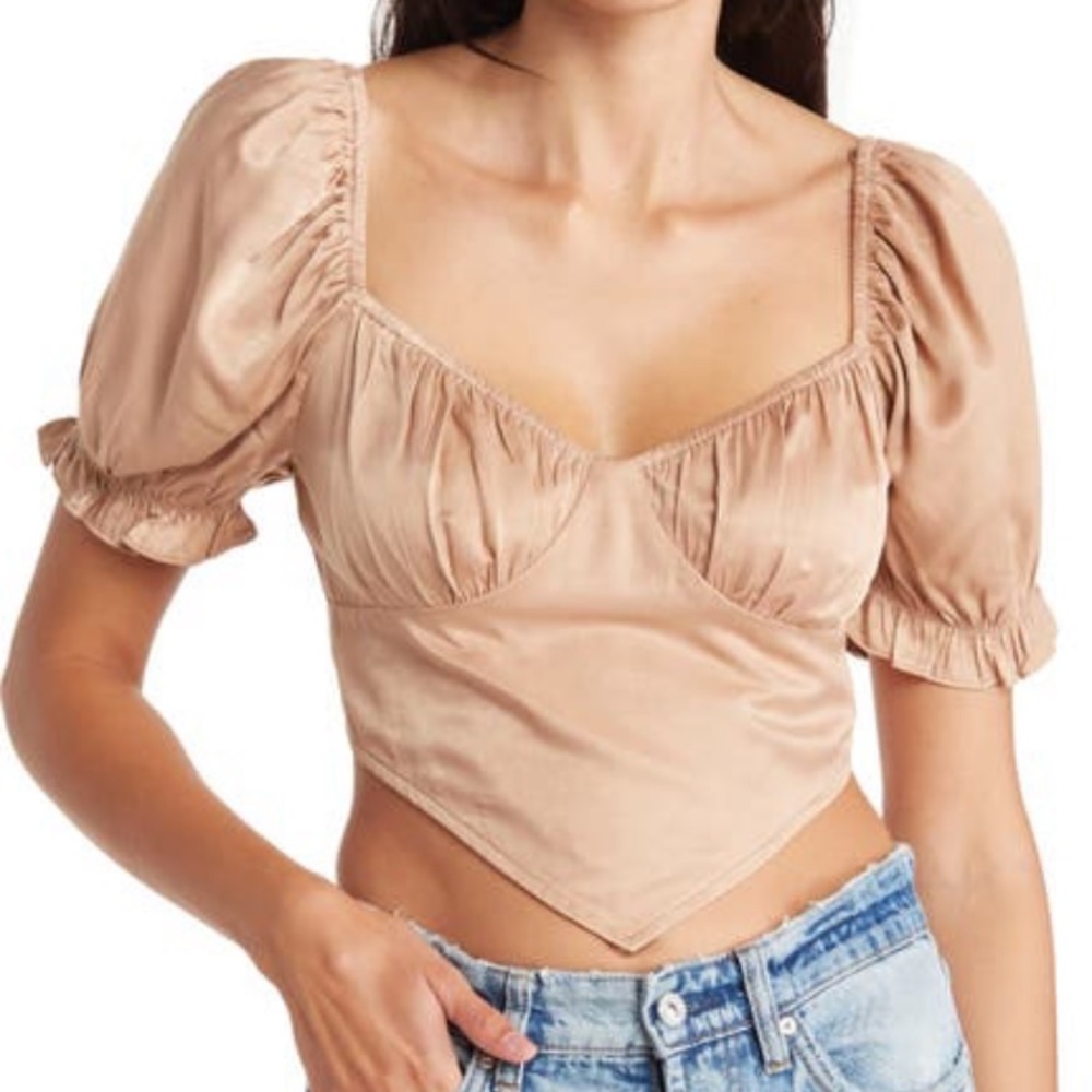Tan satiny crop top